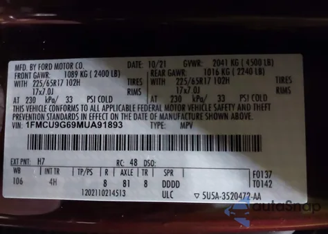 2021 Ford Escape Se from USA, damaged, VIN 1FMCU9G69MUA91893